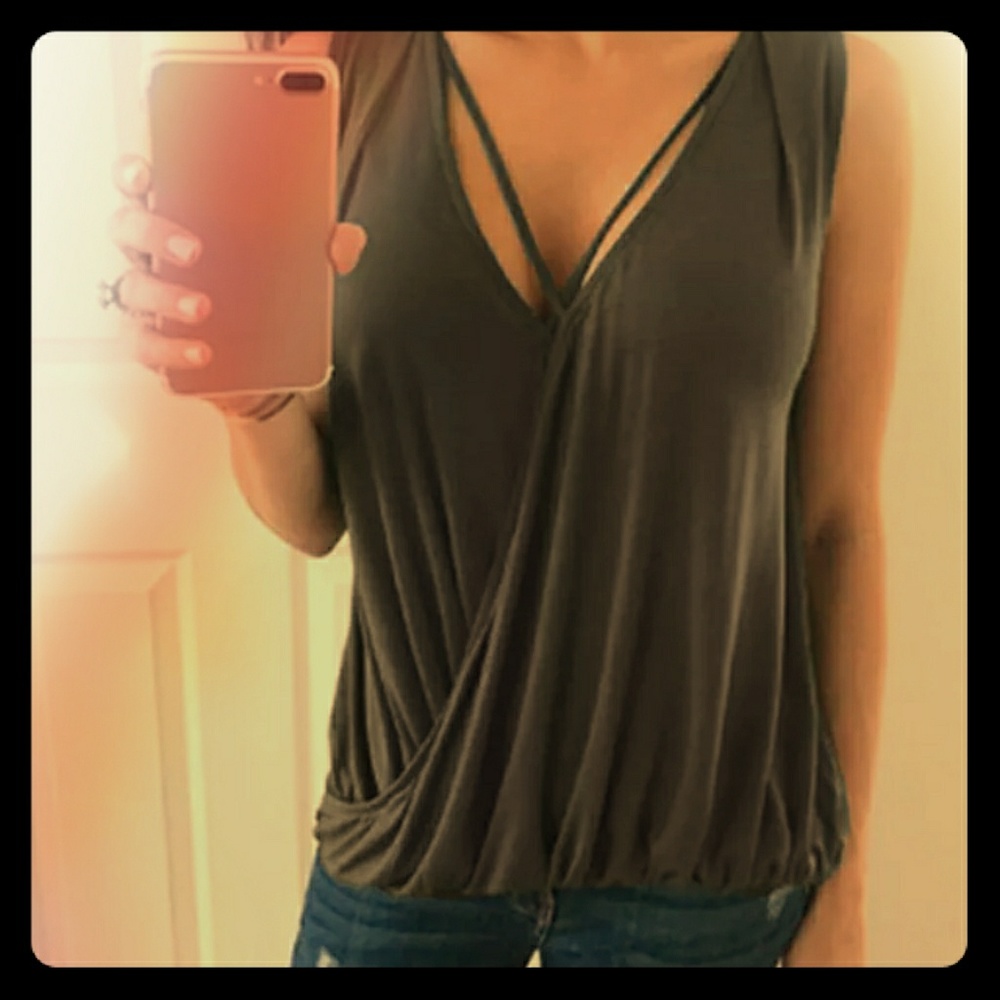 Super cute charcoal color sleeveless strappy top